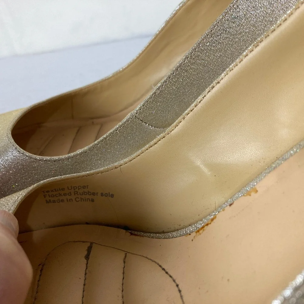 American‎ Glamour Badgley Mischka Pumps Womens 10 Gold Metallic Block Heel